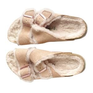 Birkenstock Arizona Shearling Cozy Sandal Rose  Blush Pink Narrow 7